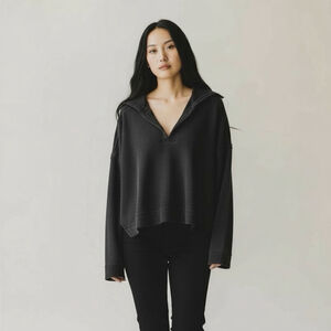 Anthropologie Saturday Sunday Waffle Knit Oversized Crop Long Sleeve Sz Medium